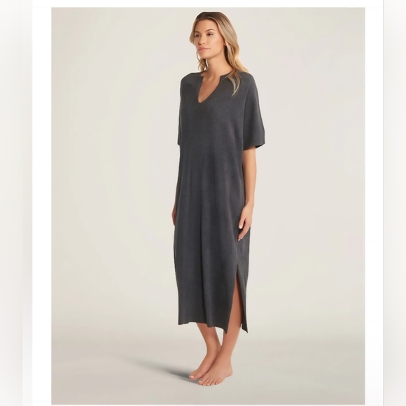 Women's Gray V-Neck Barefoot Dreams Cozy Midi  Dress One Size - Picture 1 of 12